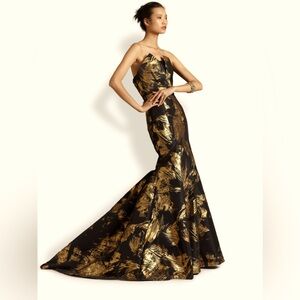 RARE Theia black and gold mermaid Gown, 0
